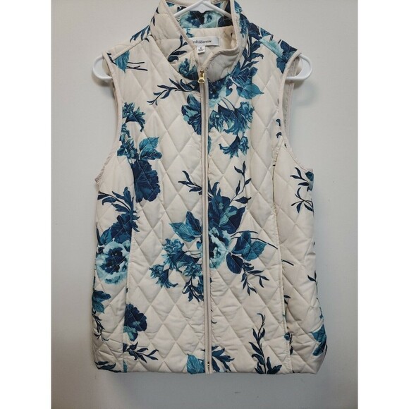 Croft & Barrow Quilted Vest White Size Medium Floral  Spring Vest full zip - Picture 1 of 7